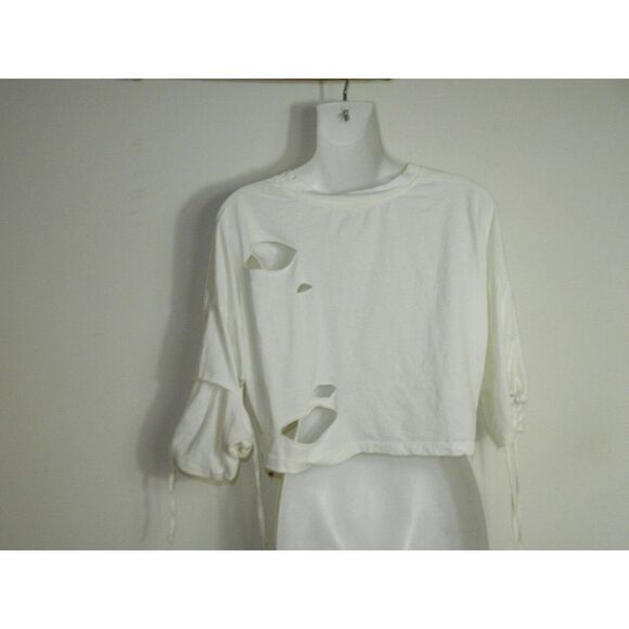 POL Clothing Shirt‎ White Cropped Distressed Beaded Strings Tank Top - Picture 2 of 8